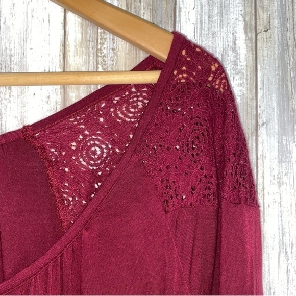 Maurices Red Lace Shoulder Raw Hem Blouse - Picture 2 of 6